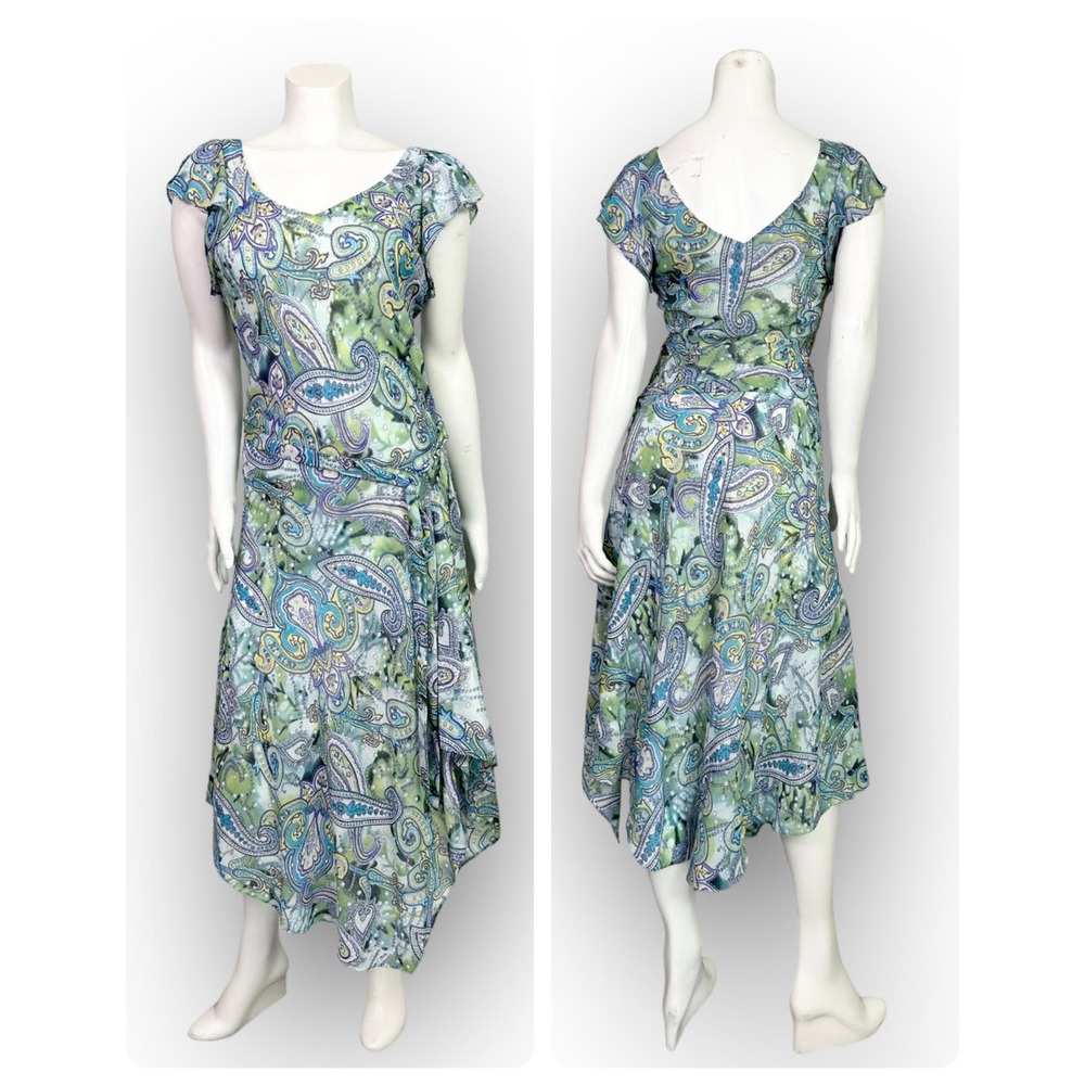 Y2K Bias Cut Paisley Sparkle Asymmetrical Midi Dress